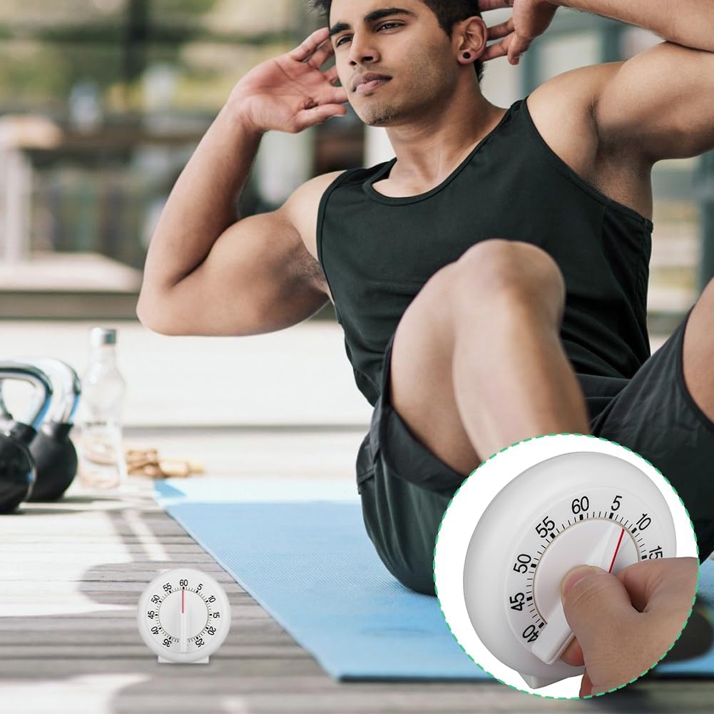 Kitchen Timer Manual, 60 Minutes Round Shape Timer Cooking Ring Mechanical Counter Alarm Clock Wind Up Timers Home Egg Baking Steaming Visual Countdown Teacher Exercising Meeting White