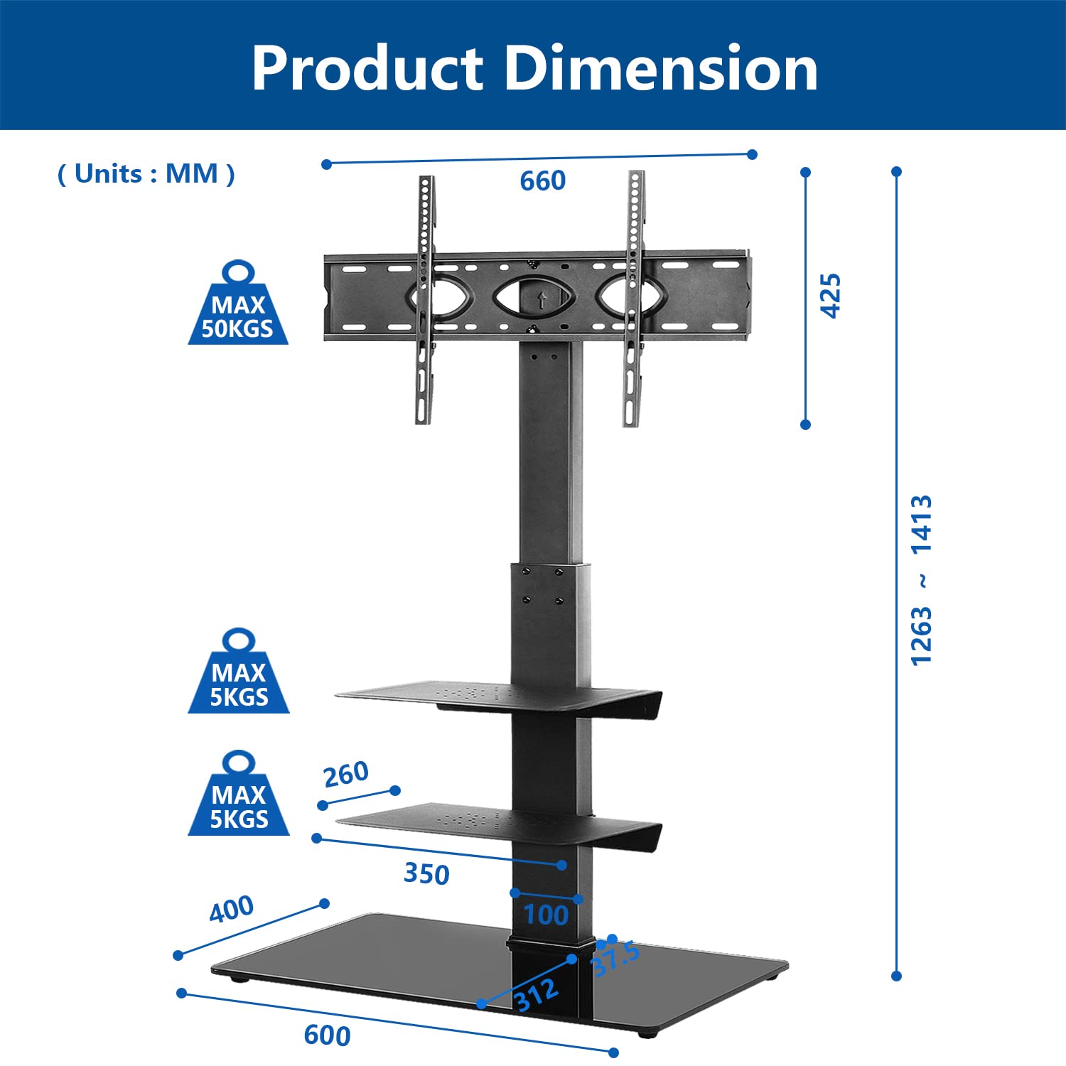 Rfiver Swivel Floor TV Stand For 32-60 Inch TVs Up To 88 Lbs – Height Adjustable, Wood Base, Space-Saving (White)
