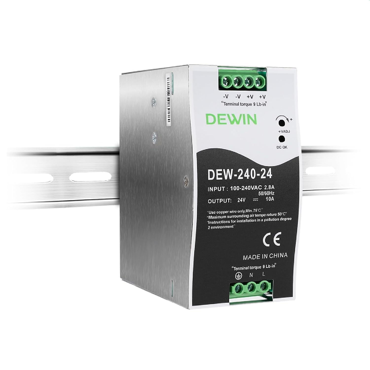 240W Fuente de alimentación Carril DIN 24V, Fuente de alimentación conmutada industrial tTransformador para carril DIN Entrada de CA100-240V 2,8A, Salida de CC 24V 10A