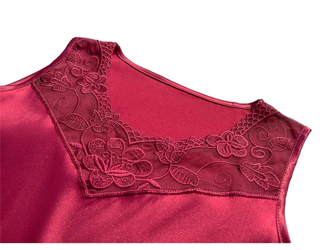 Canottiera da donna senza maniche con scollo a V estiva in raso con cuciture in pizzo