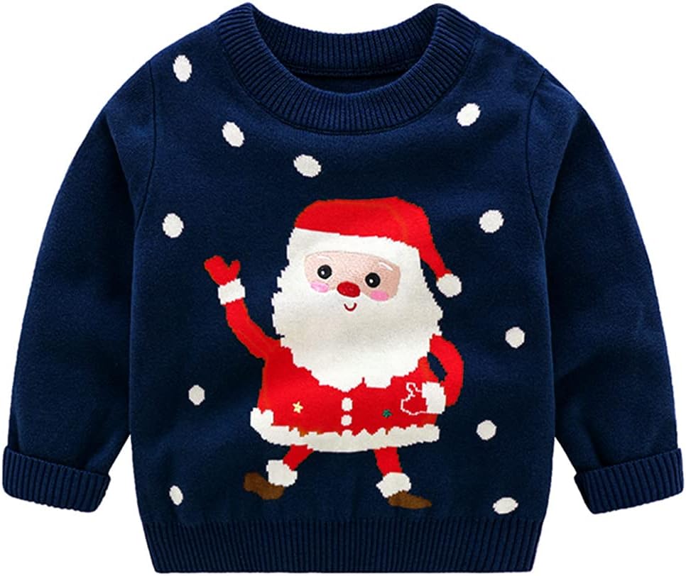 MinizoneKids Christmas Sweater Winter Pullover for Boys Girls Cotton Sweatshirt Long Sleeve Cute Cartoon Tops Outwear 12-18 Months