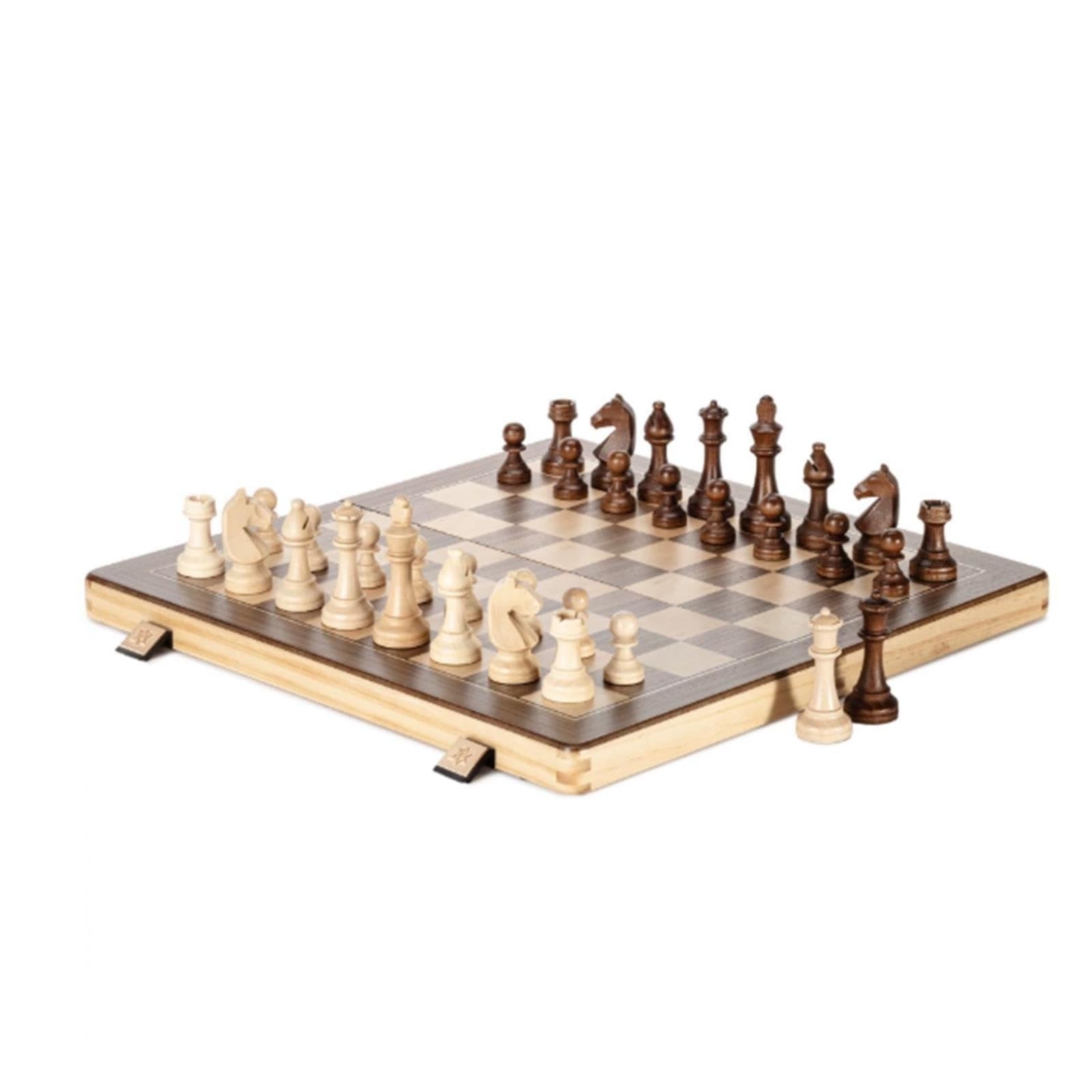 Set di scacchi internazionale pieghevole in legno | Con pezzi degli scacchi in faggio, scacchiera pieghevole, gioco da tavolo di strategia educativa(Beige)