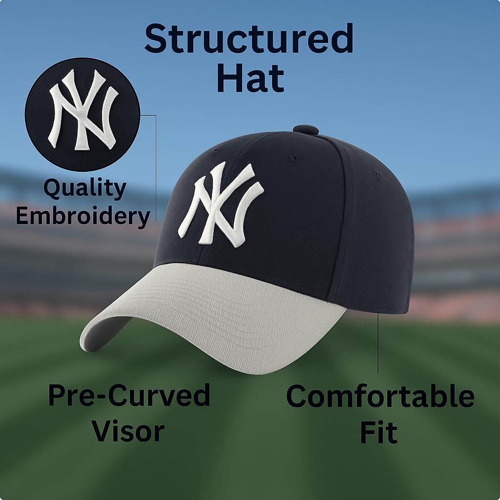 Officially Licensed New York Youth Boys Girls Baseball Hat Classic MVP Navy/Gray Kids Adjustable NY Embroidered Team Logo Two-Tone Cap