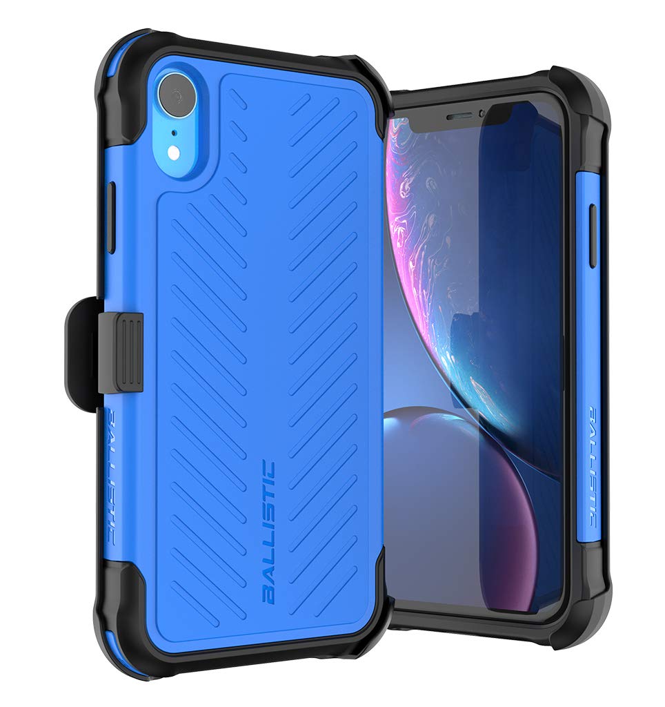 BALLISTIC Tough Jacket MAXX Series Heavy Duty Shockproof Case for iPhone XR 6.1 inches, with Belt Swivel Clip & Tempered Glass Protector-Blue
