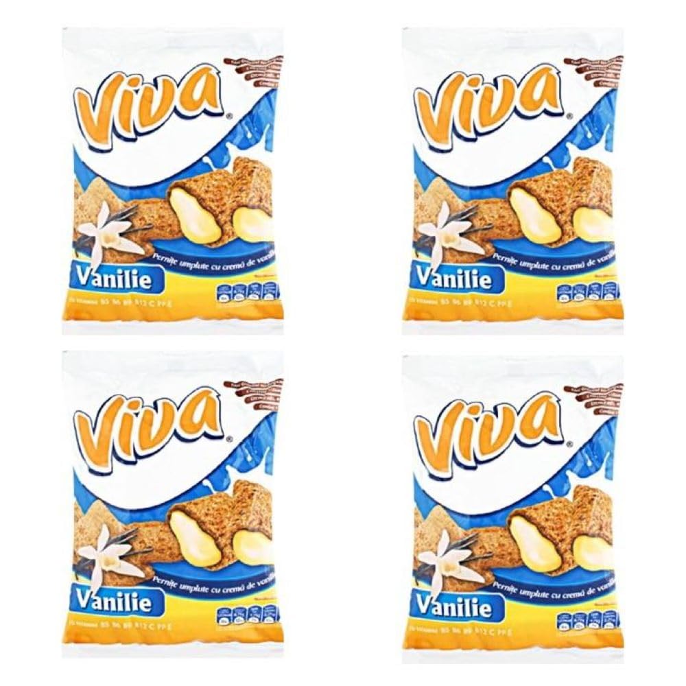 Viva Crunchy Cream Pillow Cereals Snacks 200g (4 Variety Packs) (Vanilla)
