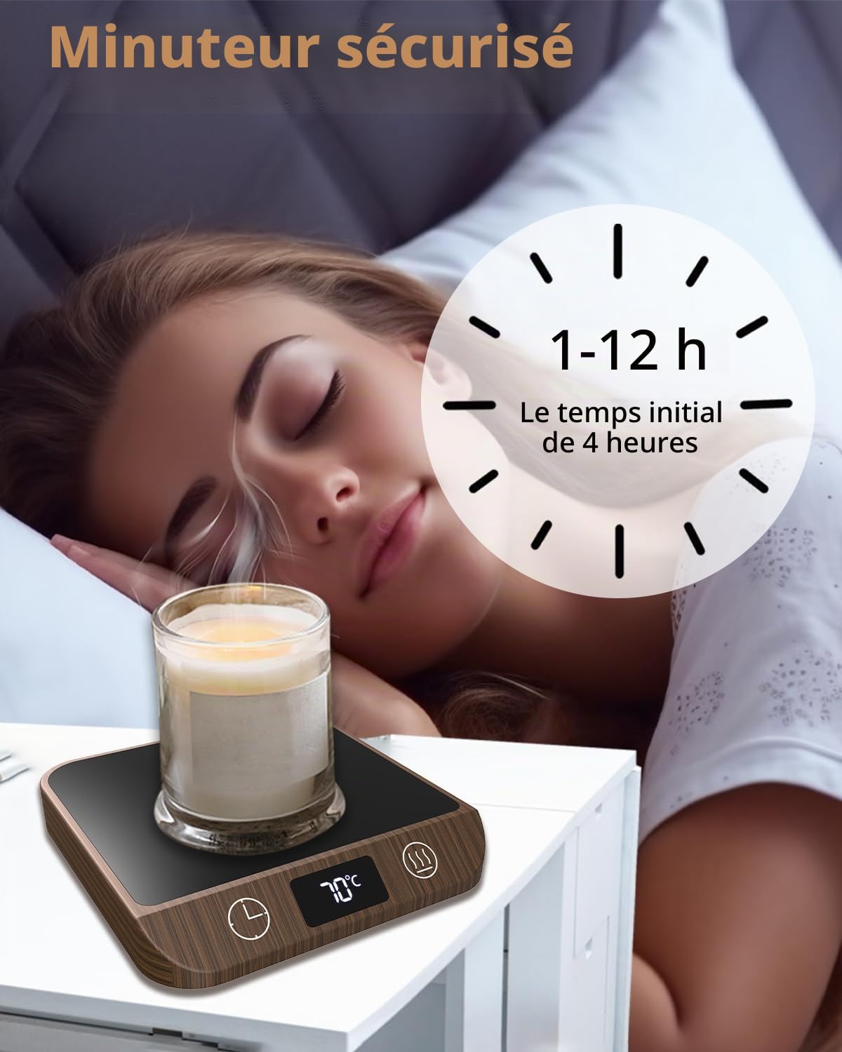 MYMULIKE Chauffe-tasse à café, chauffe-tasse pour bureau, avec 6 températures (45 ℃ à 70 ℃ avec écran LED, chauffe-tasse et minuterie de 1 à 12 heures, pour voiture, café, thé, lait, chauffe-bougie
