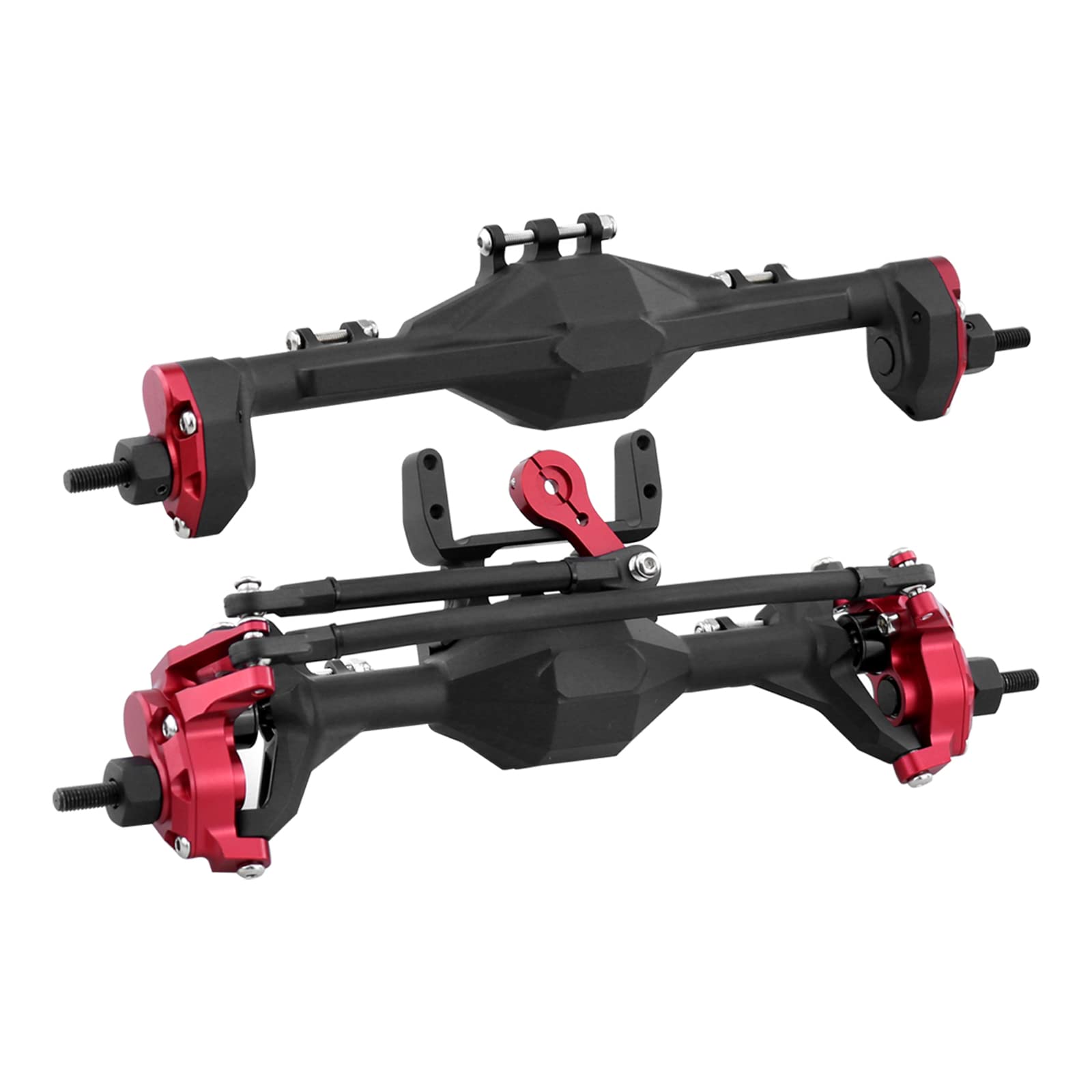 HyBDX CNC Aluminum Alloy Anodized Front and Rear Portal Axle Upgrade for 1/10 RC Rock Crawlers, Compatible with SCX10 II (Red)