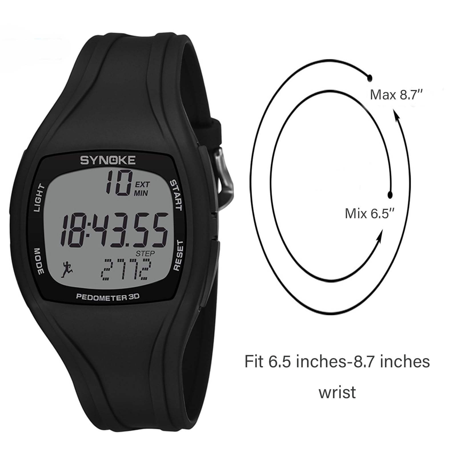 Reloj digital con pulsera contador de pasos con podómetro, sin aplicación, sin Bluetooth, Negro, M, F108WH-1ACF