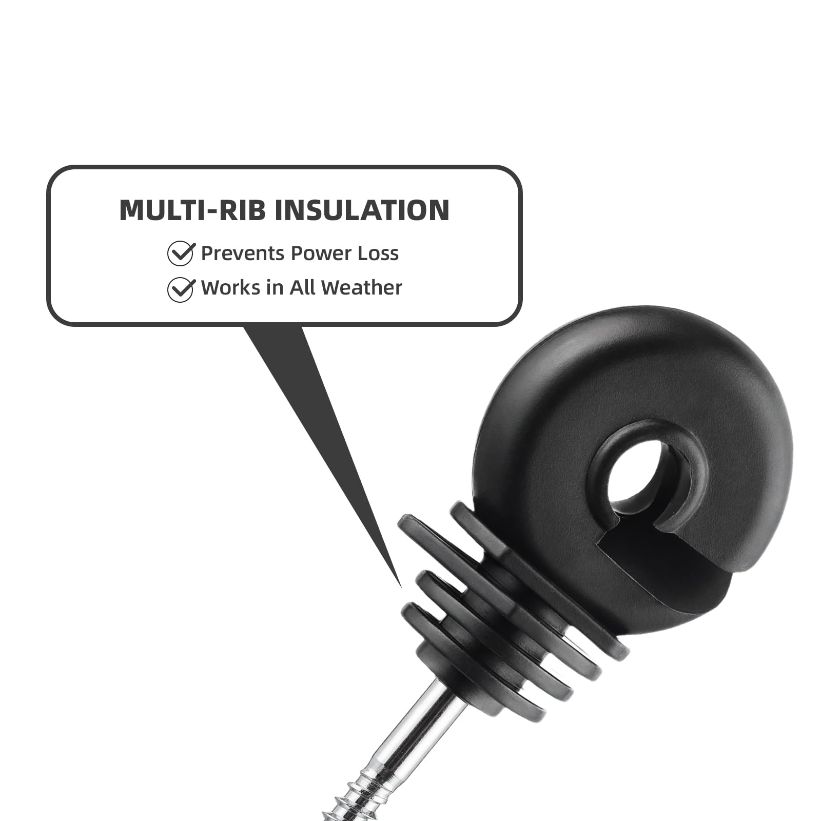 Lot de 50 Isolateurs Clôture Électrique Multi-Nervures, Isolateurs à Vis pour Piquets en Bois, Isolation Anneau pour Fil, Fil Poly et Corde