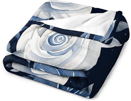 Miniatura 3 de MaSiledy Manta de flores de acuarela azul marino con rosas bohemias, color azul índigo, manta de cama de 70 x 80 pulgadas, manta ligera y mullida