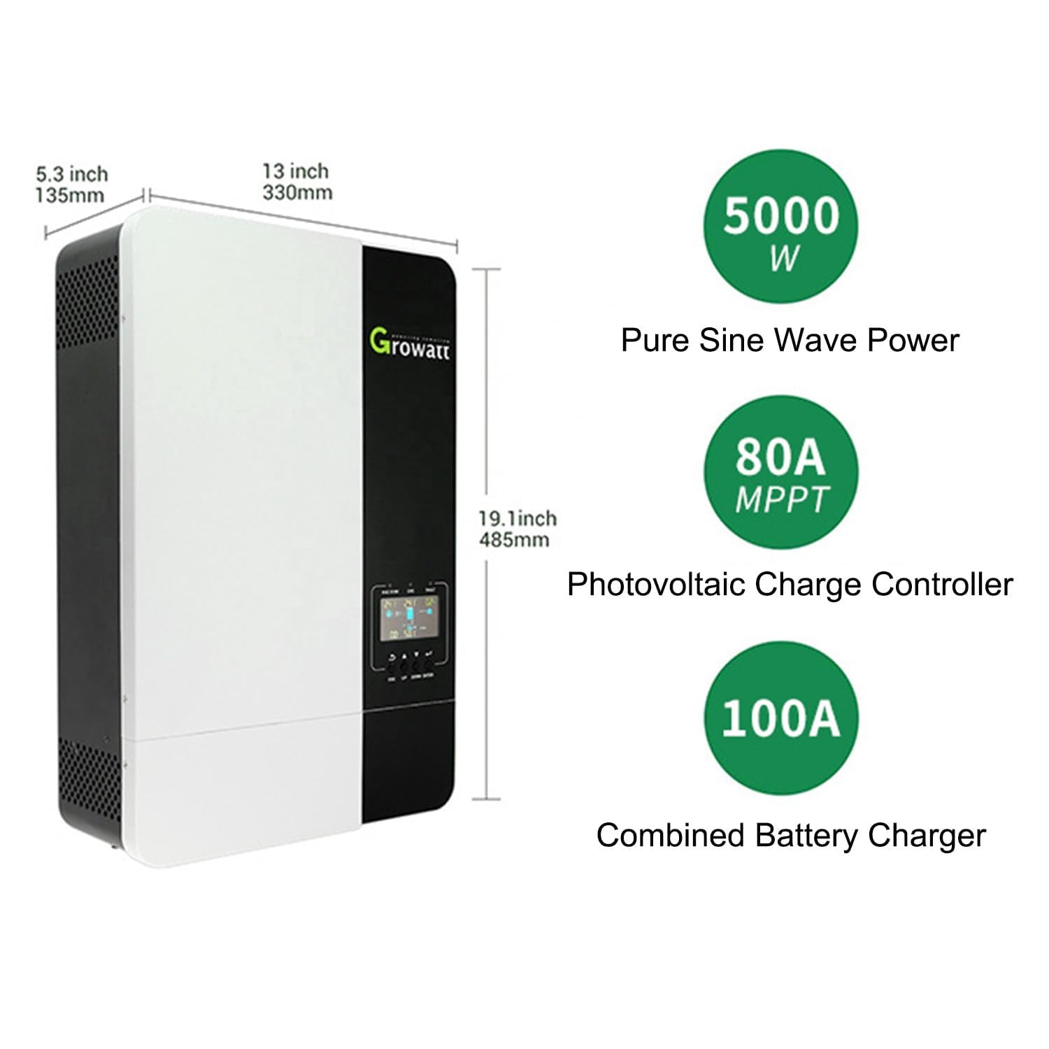 Inverter ibrido solare off-grid onda sinusoidale pura con caricabatterie MPPT, potenza 5000 W per accumulo di energia domestica RV capannone sistema