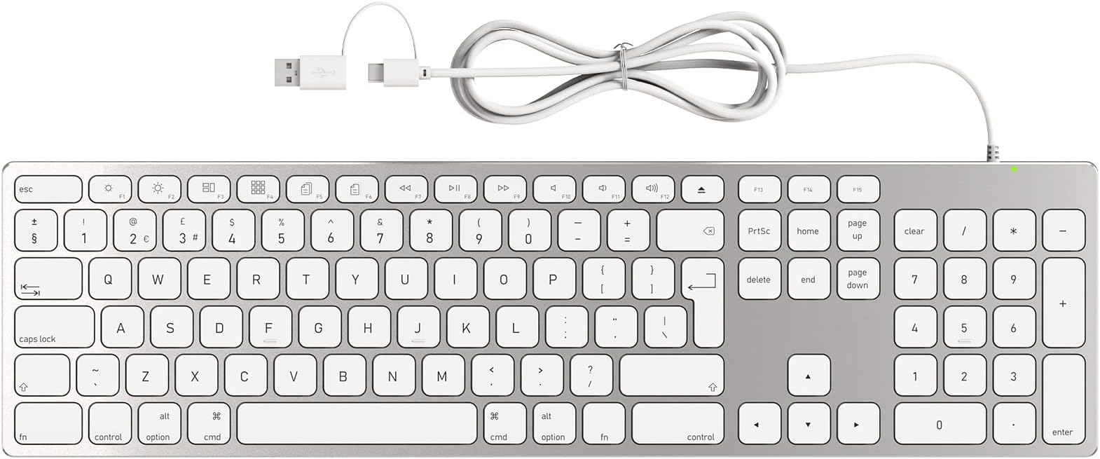 All-Aluminium Wired Keyboard for Mac with USB-A/USB-C 2-in-1 Plug-and-Play Cable, Full-Size Numeric Keypad and Metal Unibody Design, Compatible with Apple iMac, Mac mini and MacBook