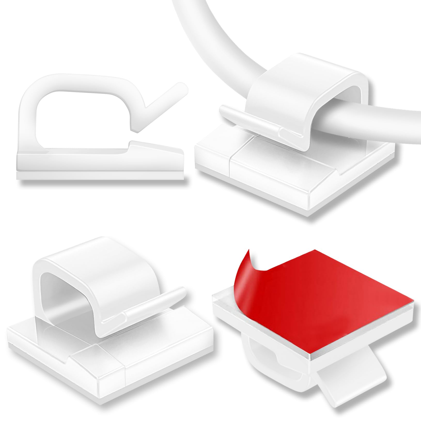 100Pcs Cable Clips, Adhesive Cable Organizer Cord Holder Wire Clip Wire Management Self Adhesive Hooks Wire Holder for Office, Home(White, 100PCS)