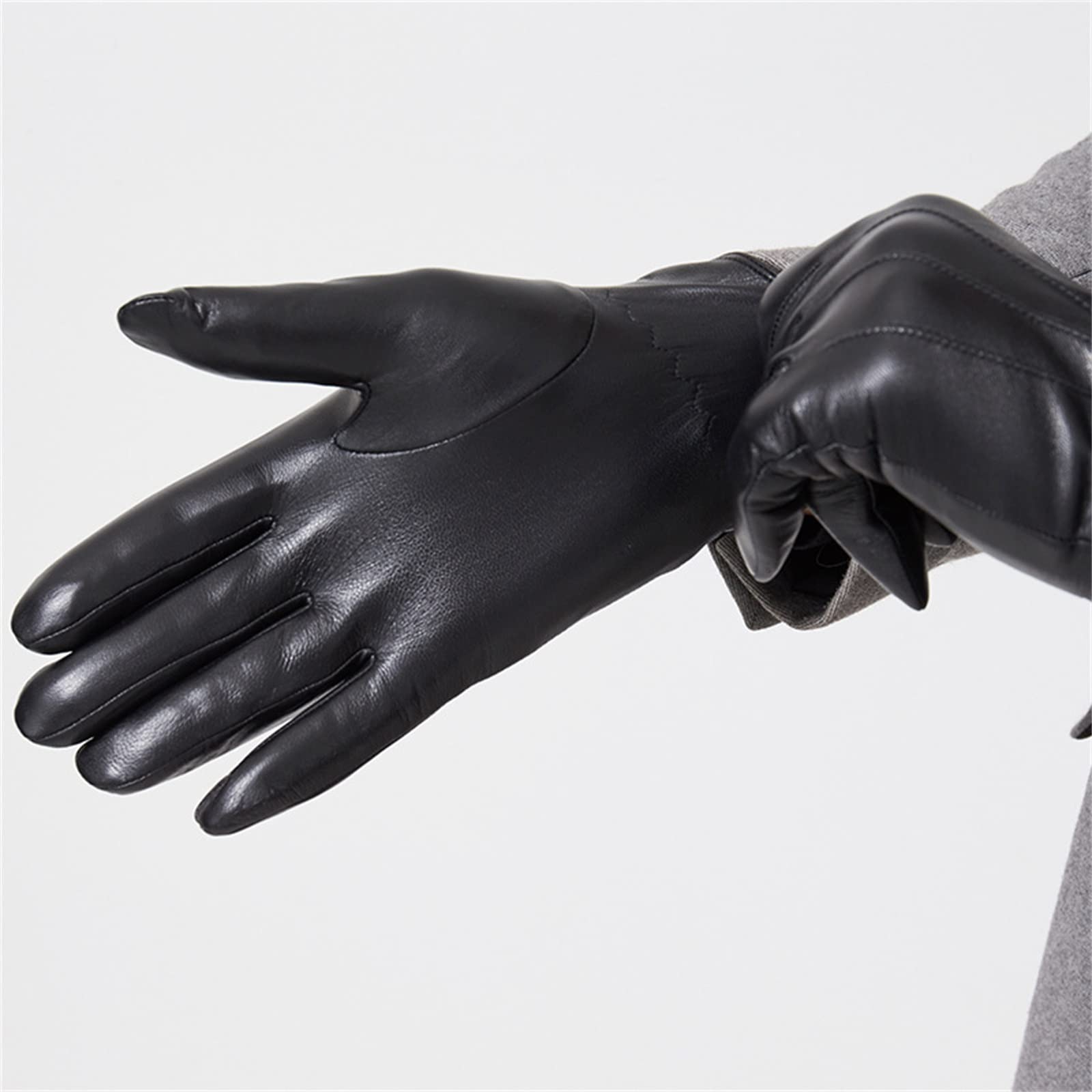 Guanti in Pelle da Uomo Guanti Touch Screen in Pelle, Guanti da Guida da Uomo con Isolamento in Peluche Invernale Guanti Invernali (Color : Black, Size : L)
