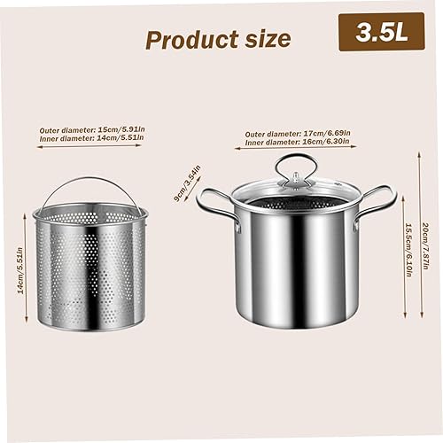 Miniatura 7 de Olla para freír con cesta, olla de 3.5 litros de acero inoxidable pequeña freidora profunda con mango antiquemaduras olla de pescado y cesta