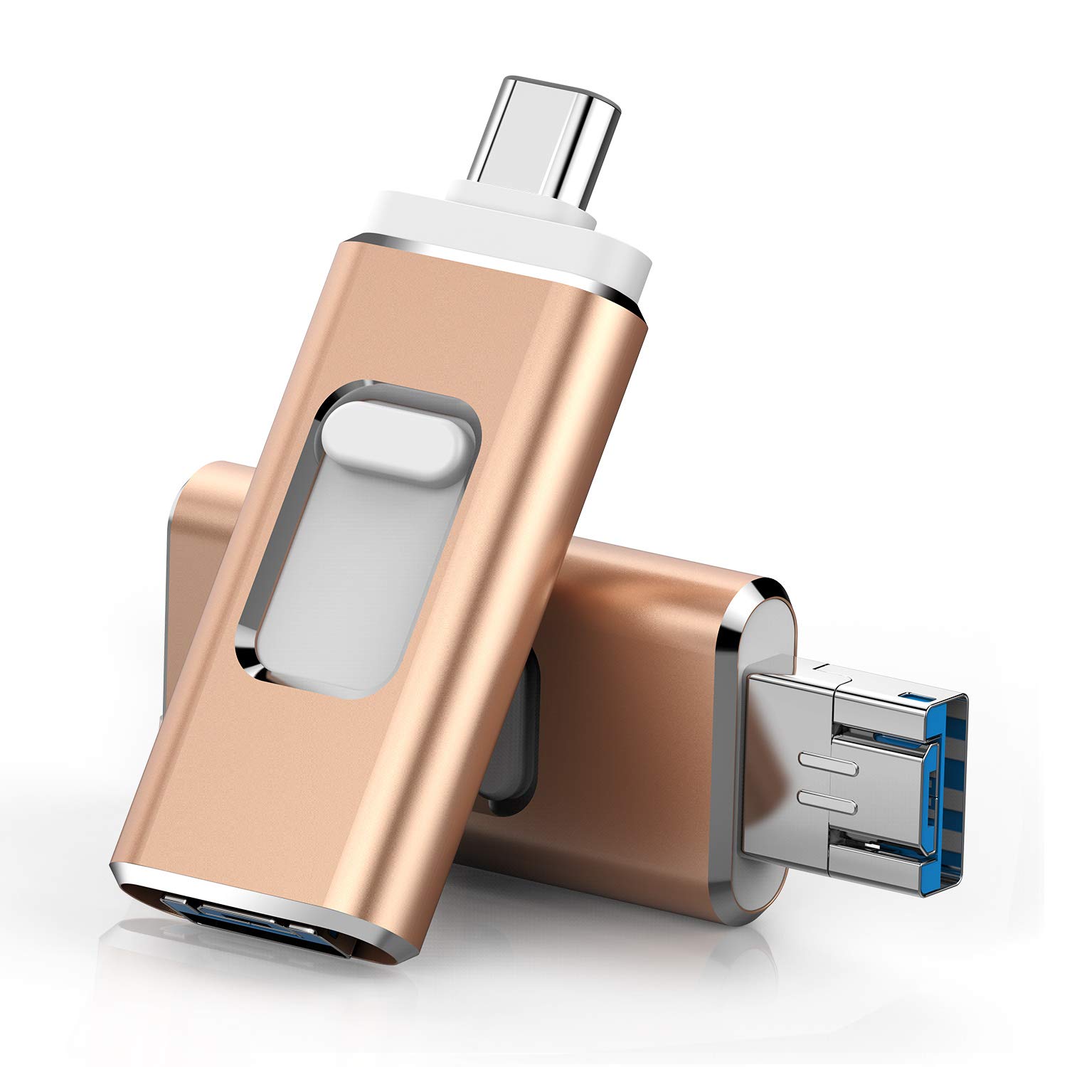 USB C flash drive 128GB3.0 drive BOTOhigh speed USB dual drive 3-in-1 OTG jump drive for USB-C smartphone tablet, new Macbook, Samsung Galaxy S8, S8 Plus, Note 8, LG G6, V30, Google Pixel XL(Gold-128)