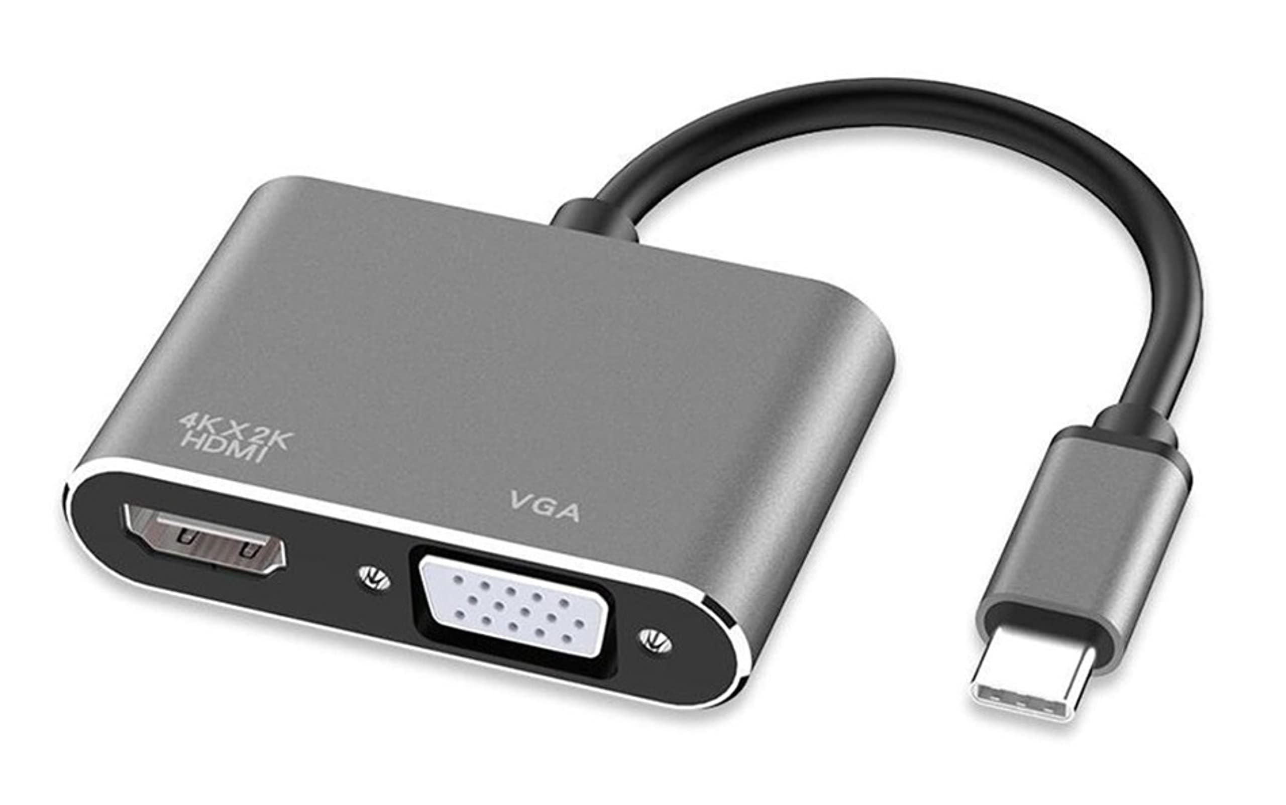 USB C to HDMI VGA Adapter, 2-in-1 USB Type-C to HDMI 4K and VGA 1080P Multiport Adapter, Type C to VGA HDMI UHD Video Converter Adaptor for iPad Pro/MacBook Pro/Chromebook/Lenovo 900/Dell XPS/Samsung