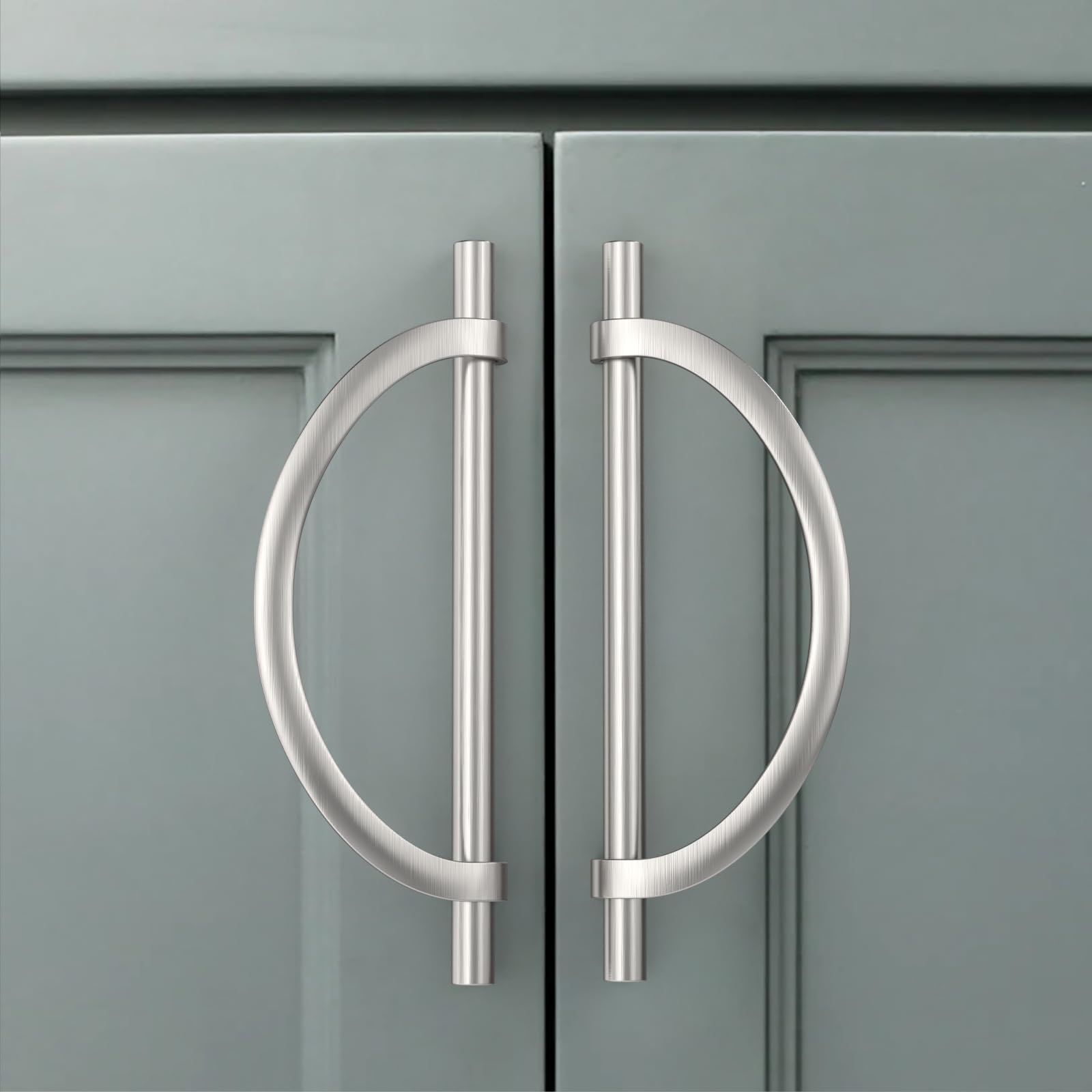 Amerdeco 10 Pack Brushed Satin Nickel Cabinet Pulls 160mm Hole Center Cabinet Hardware Kitchen Cabinet Handles for Bathroom Drawer Pulls Dresser Pulls AM027