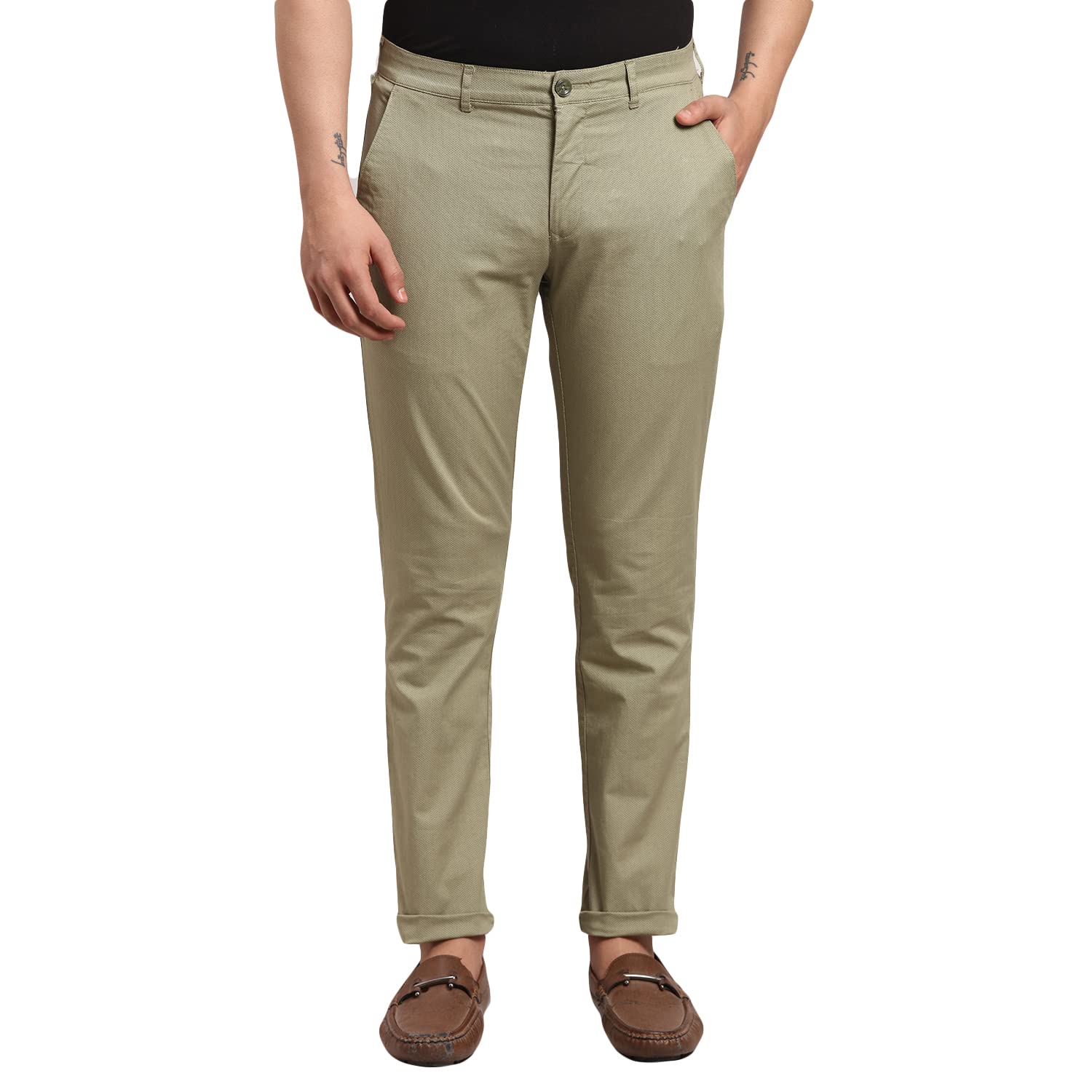 Color Plus Men's Flat Front Nuvo Fit Medium Green Casual Trouser