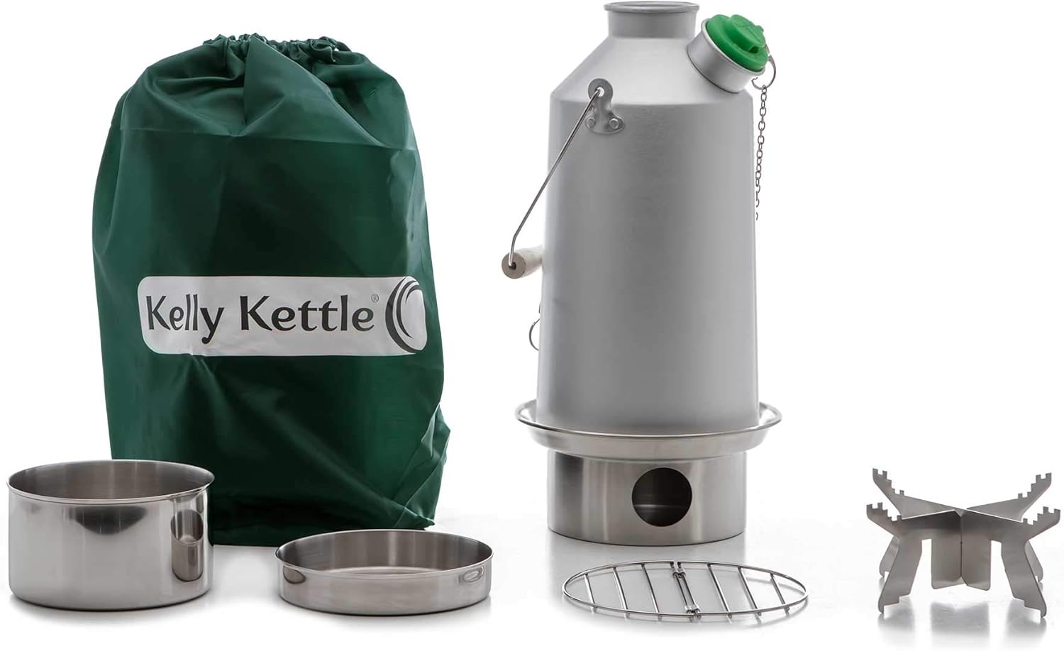 Kelly Kettle Base Camp 54 oz Large Aluminium Camp Kettle, Lightweight Camping Kettle with Whistle, Camp Stove Boils Water Ultra Fast for Fishing, Hunting, Hiking, Survival Gear