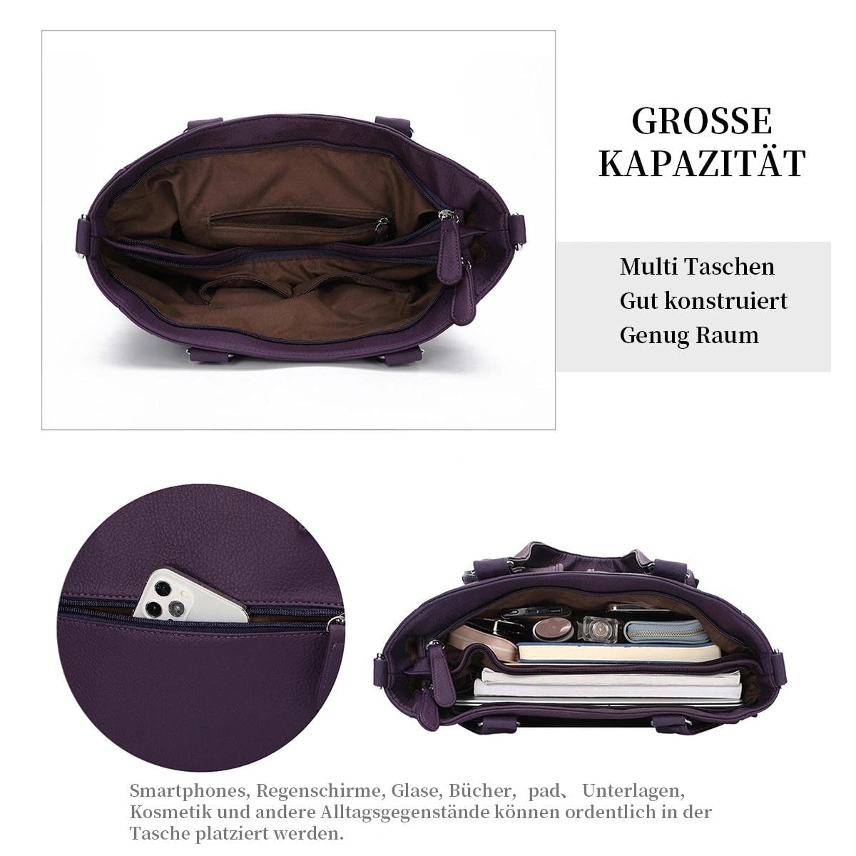 KL928 Borsa a Tracolla per Donna, Hobo Borse Morbide in pelle PU Multi-Tasca, Borse a Mano Regolabile Rimovibile, Borse a Spalla adatto per Ragazze