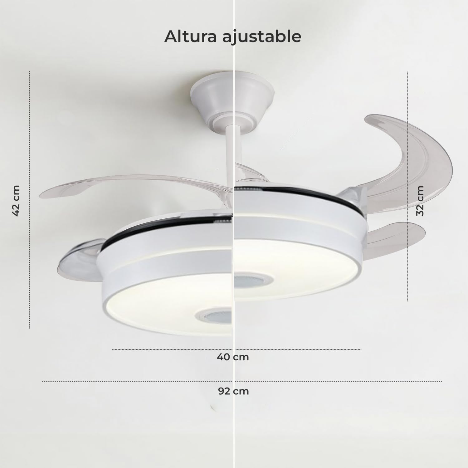 LUMIKING Ventilador de Techo con Luz LED - Aspas Retráctiles, Música y RGB - Silencioso con Lámpara y Moderno con Mando a Distancia, Bluetooth y APP para Salón y Dormitorio (92 cm)