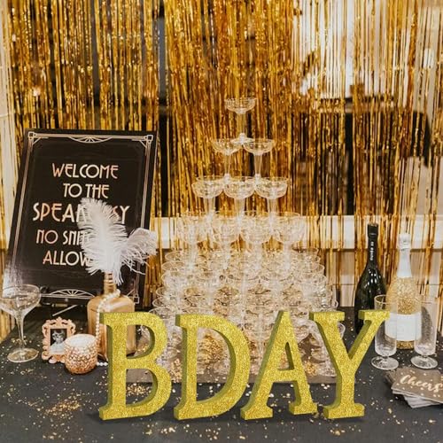 Image of TONIFUL 8 Inch Gold Glitter Letter B Table Centerpiece A-Z Gold Birthday Party Decorations,Gold Alphabet B for Birthday,Chrismas,Graduation,Bridal Shower,Wedding,Anniversary Party Supplies