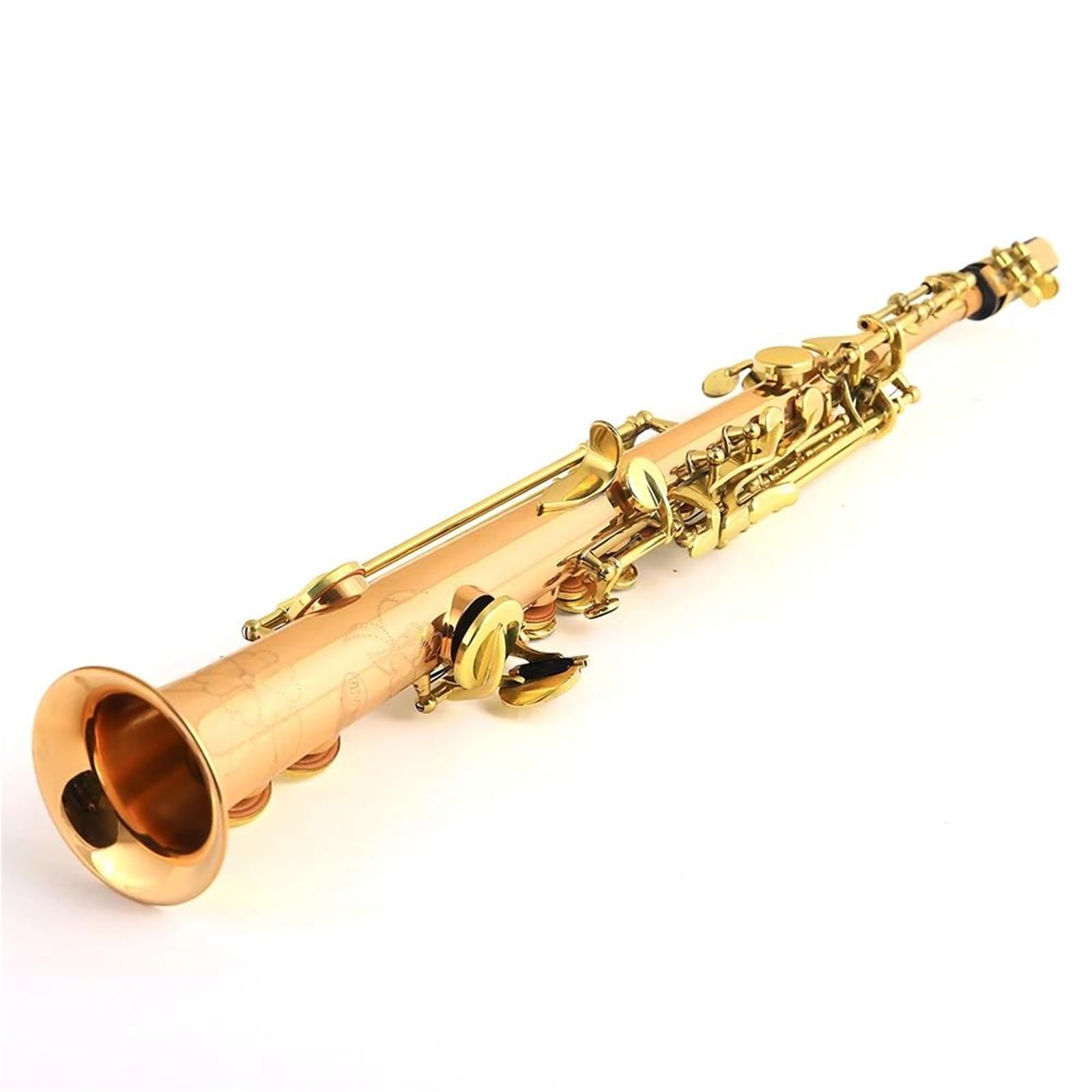 Saxofón Soprano De Tubo Recto En Si Bemol Cuerpo De Latón Rosa. Saxofón Para Principiantes