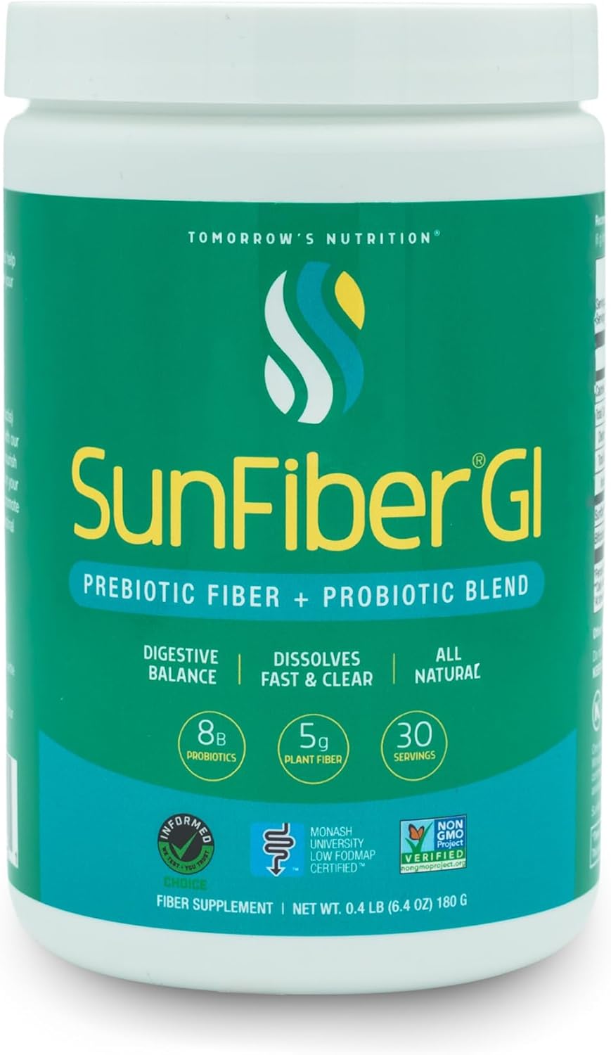 Tomorrow's Nutrition Sunfiber GI, Prebiotic Fiber & Probiotics, 5g Prebiotic Fiber & 8 Billion Probiotics Per Serving, Low FODMAP, 30-Day Supply, 30 Day