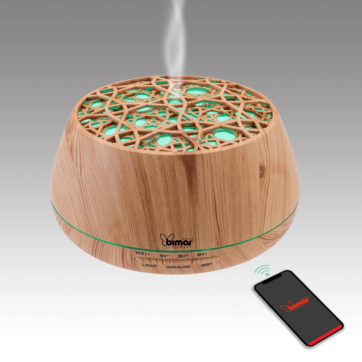 Bimar DA26 Diffusore Aroma di Oli Essenziali Wi-Fi con Luci e Cassa Acustica. Controllo Vocale. Nebulizza Essenze per Ultrasuoni. Funzione Antizanzara - 400 ml