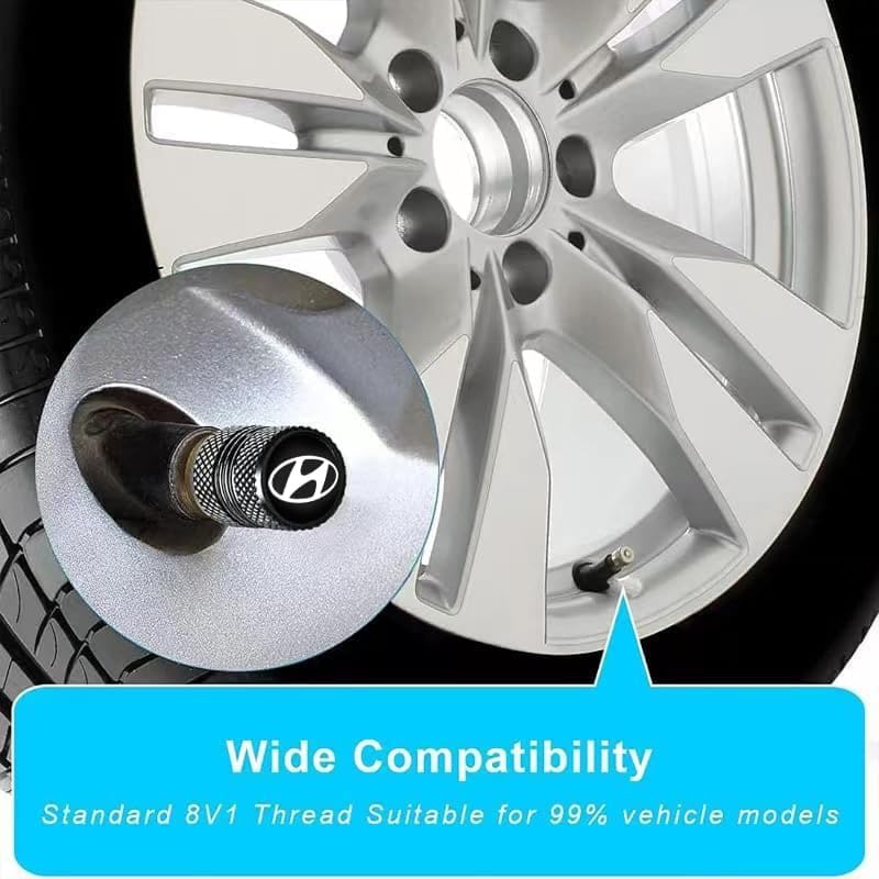 Image of 4 pcs Car Tyre Hy-undai Caps,Universal Fluorescent Tire Hy-undai Caps for Cars with Logo,Attractive Dustproof Leakproof Car Accessories, Universal for Cars (Hy-undai)