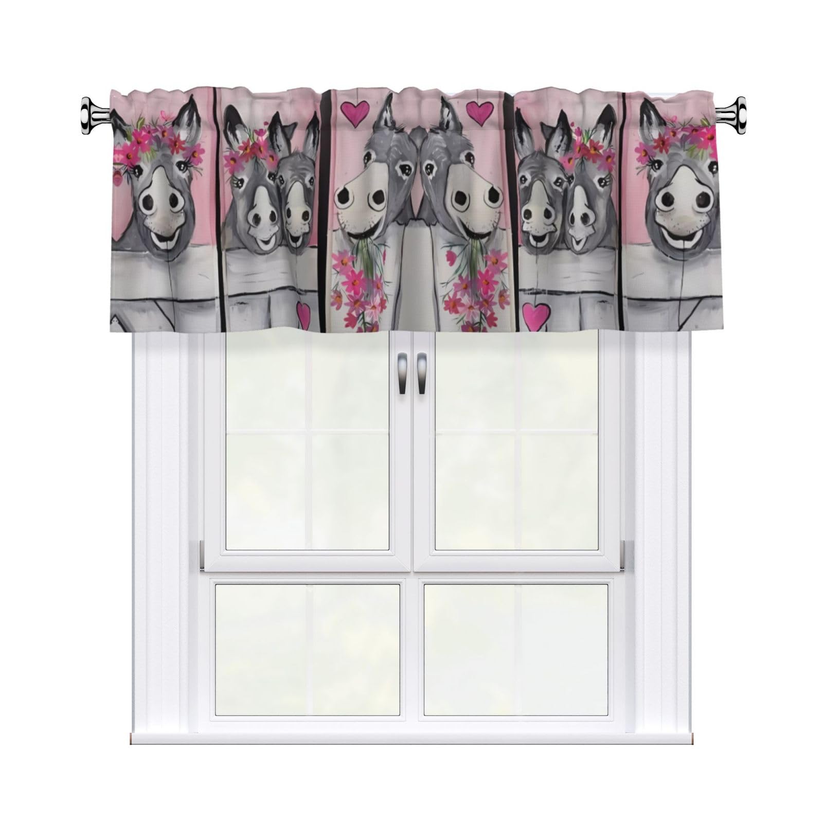 WHJSHOP donkey and flower Prints Curtain Valance 54x18 Inch - Peach Skin Window Layer with Delicate Print, Filtered Light for Kitchen Use