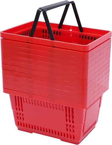 Cesta de la compra, 12 cestas de compras de plástico con asas de 17 x 12 x 9 pulgadas, cestas de tienda al por menor, material de polipropileno