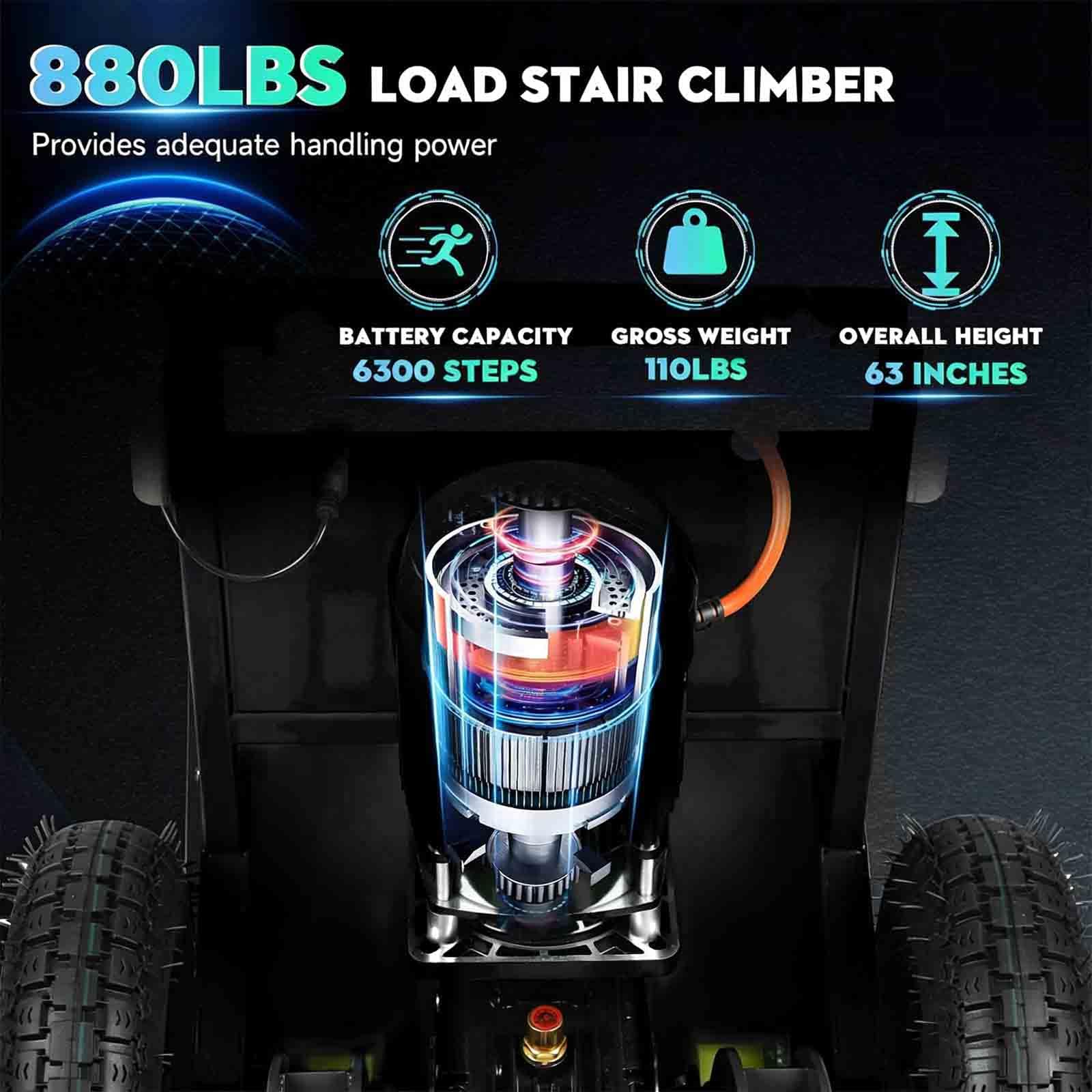 Carrello Montascale Elettrico da 1200 W 400 kg, Batteria Rimovibile, con Maniglia Telescopica Scale e Discese, per Trasportare Oggetti Grandi, Facile da Usare e Portatile,001