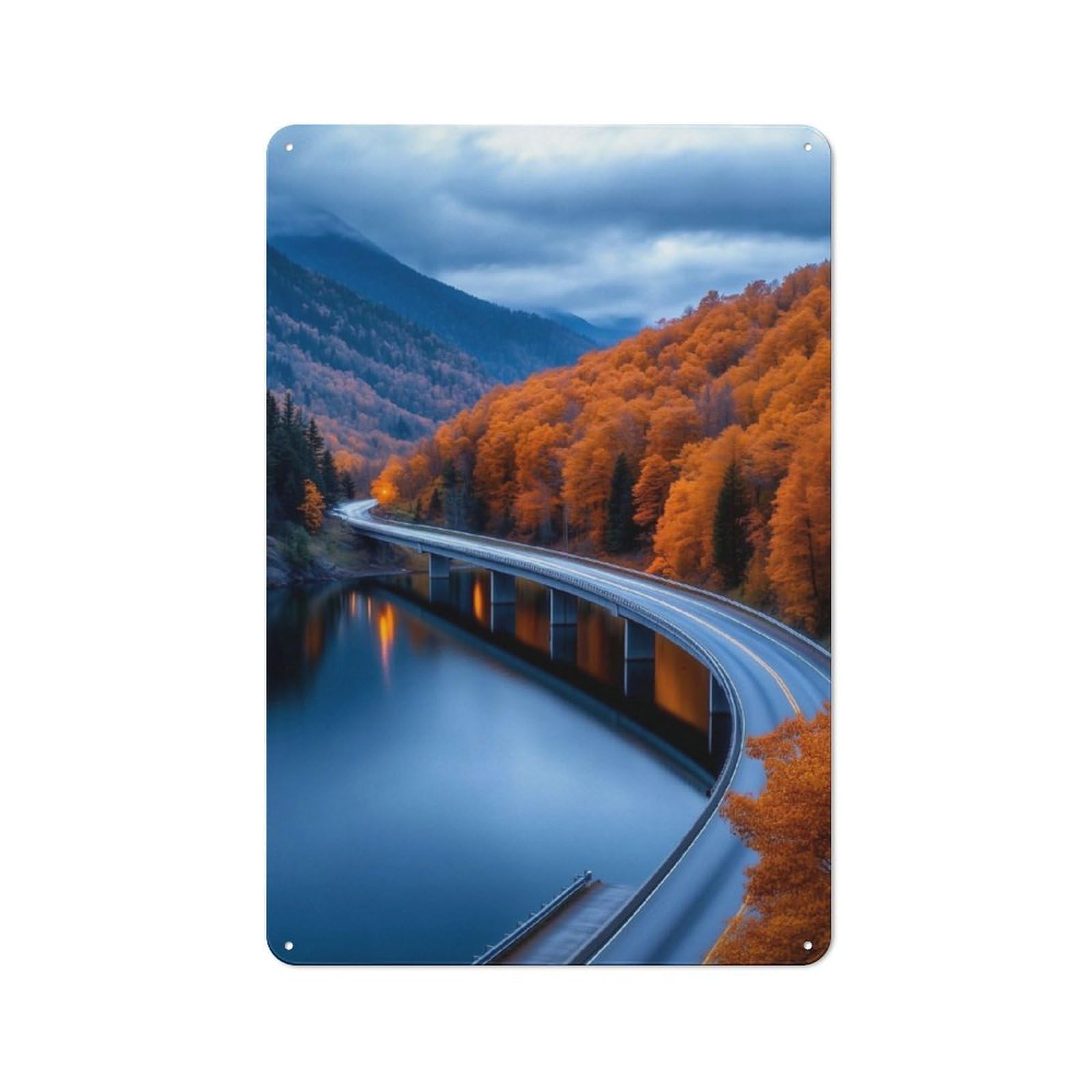Junmoney Autumn Road Bridge Tin Wall Plaque 30X20cm With For Guest Room Or Hallway, For Garage, Workshop And Man Cave Decoration