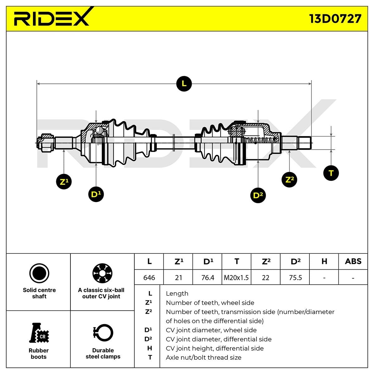 RIDEX 13D0727 Semiasse Anteriore Sinistra Compatibilità con PEUGEOT 207 WA, WC