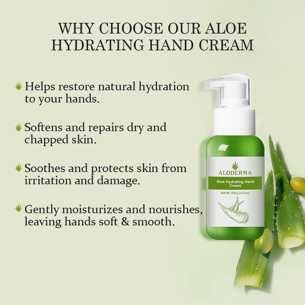 Amazon.com: Aloderma Crema hidratante de manos de aloe, tamao de viaje de  3.5 onzas, crema de manos suave no grasa para manos secas y agrietadas,  locin ligera hecha con aloe vera orgnico