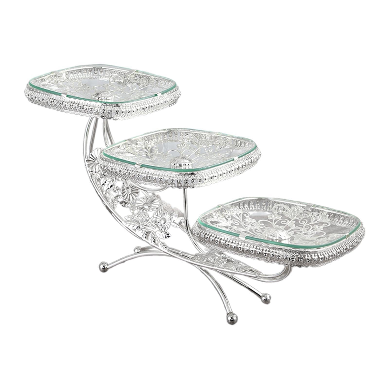 Soporte para Cupcakes de Niveles Bandeja para Pasteles Decorativa con Plata de Metal Y Vidrio Resistente Diseño Elegante Adecuado para, Plata, Individual