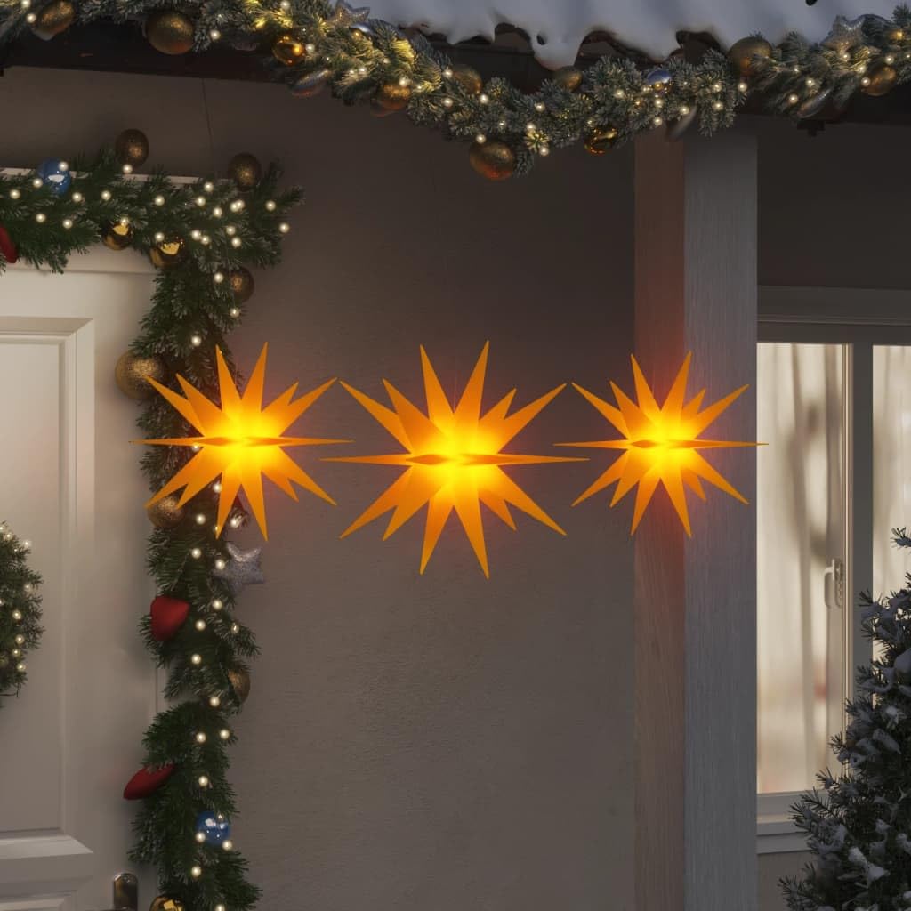 Gecheer LED-Weihnachtssterne 3 STK. Faltbar LED Leuchtstern Garten, Weihnachtsstern Fenster Deko zum Aufhängen, LED Adventsstern, LED Beleuchtung, LED Stern Beleuchtet, Gelb