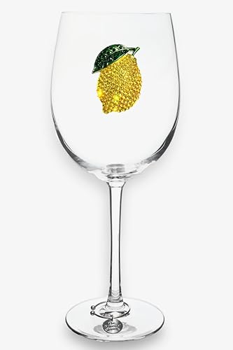 THE QUEENS' JEWELS Lemon Jeweled - Copa de vino con tallo de 21 onzas, regalo único para mujeres, cumpleaños, lindo, divertido, sin pintar,