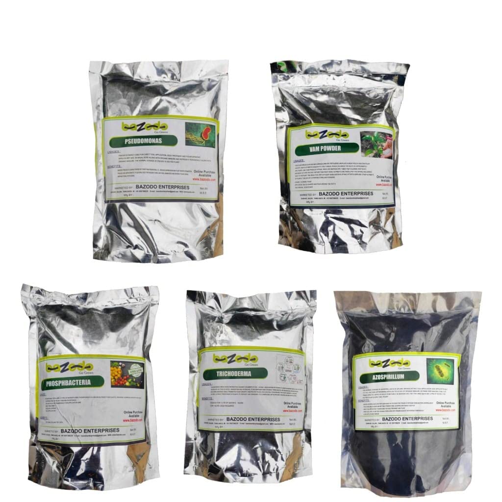 BAZODO Organic Bio Fertlizers Combo (Mini Pack), (Azospirillum, Pseudomonas, Phosphobacteria, Trichoderma Viride, Vam), 500Grams Each - Powder (B09HZYHSYD) Amazon Price History, Amazon Price Tracker