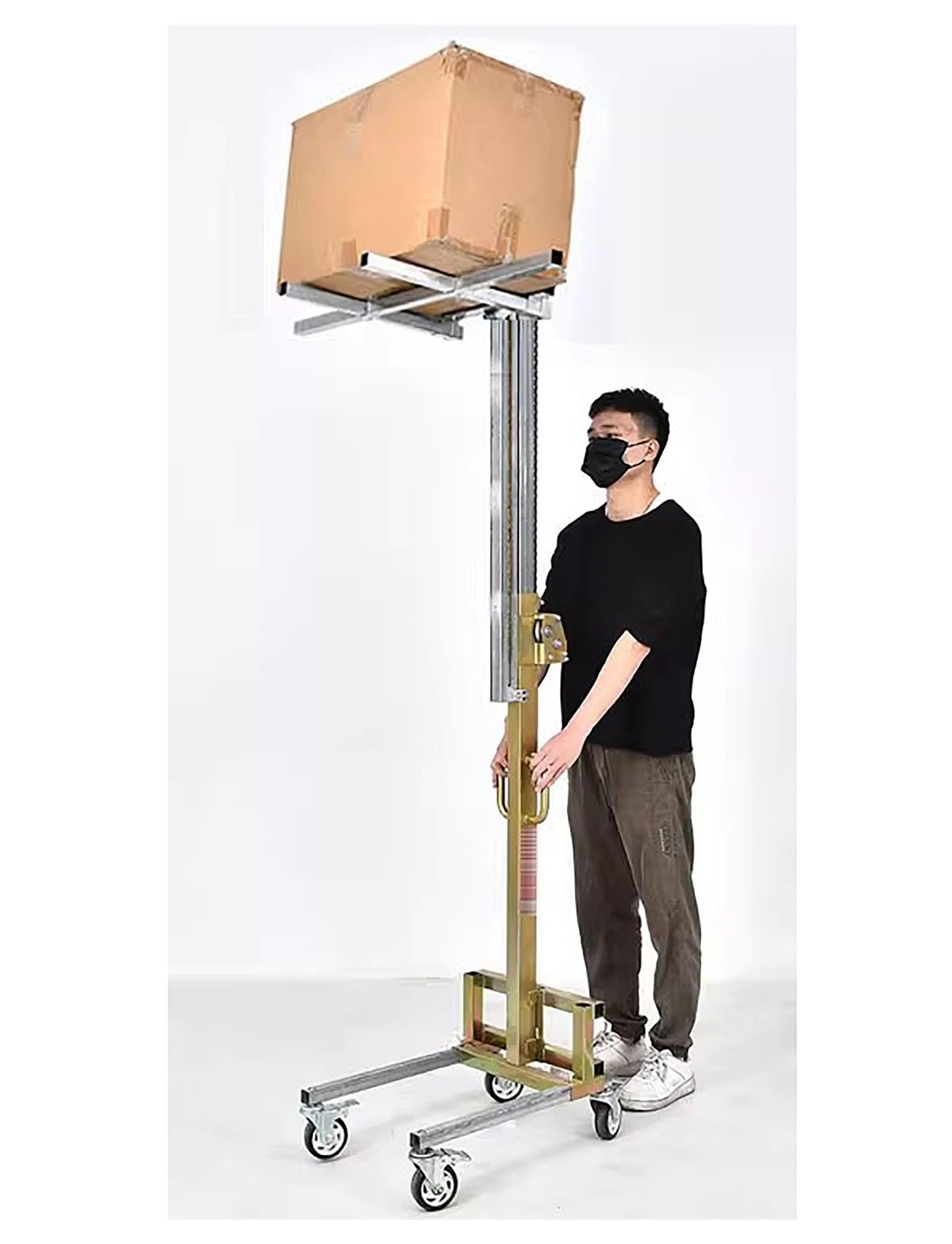 Transpaleta, carro de elevación manual resistente para almacén y garaje, capacidad de 80 kg, apilador de mano plegable de acero galvanizado para un fácil transporte y almacenamiento