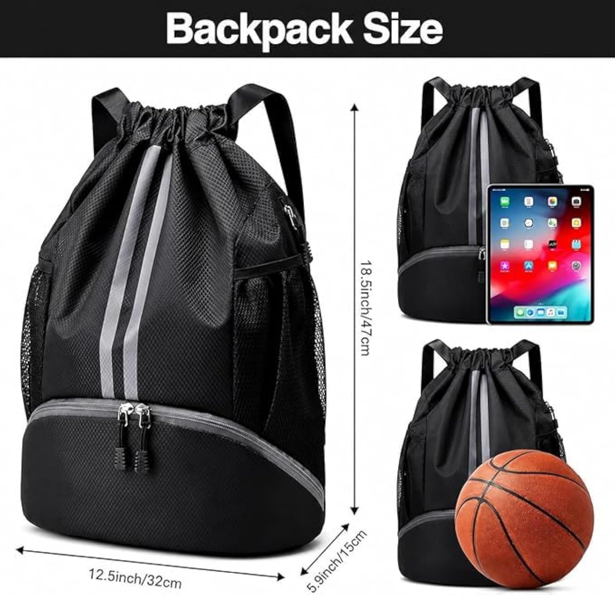 Printed Drawstring Foldable Backpack, Large Capacity