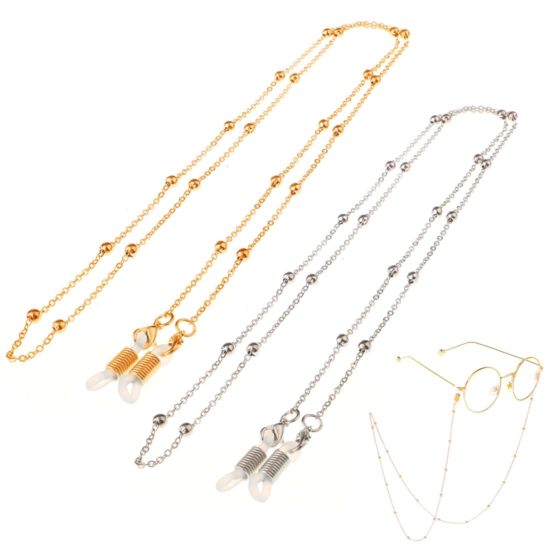 KQNM KQNM 2 Piezas de Cadena de anteojos para Mujer,Cadena de anteojos Oro y Plata,Cadena Gafas Mujer,Cadenas para Gafas,Cadena Gafas