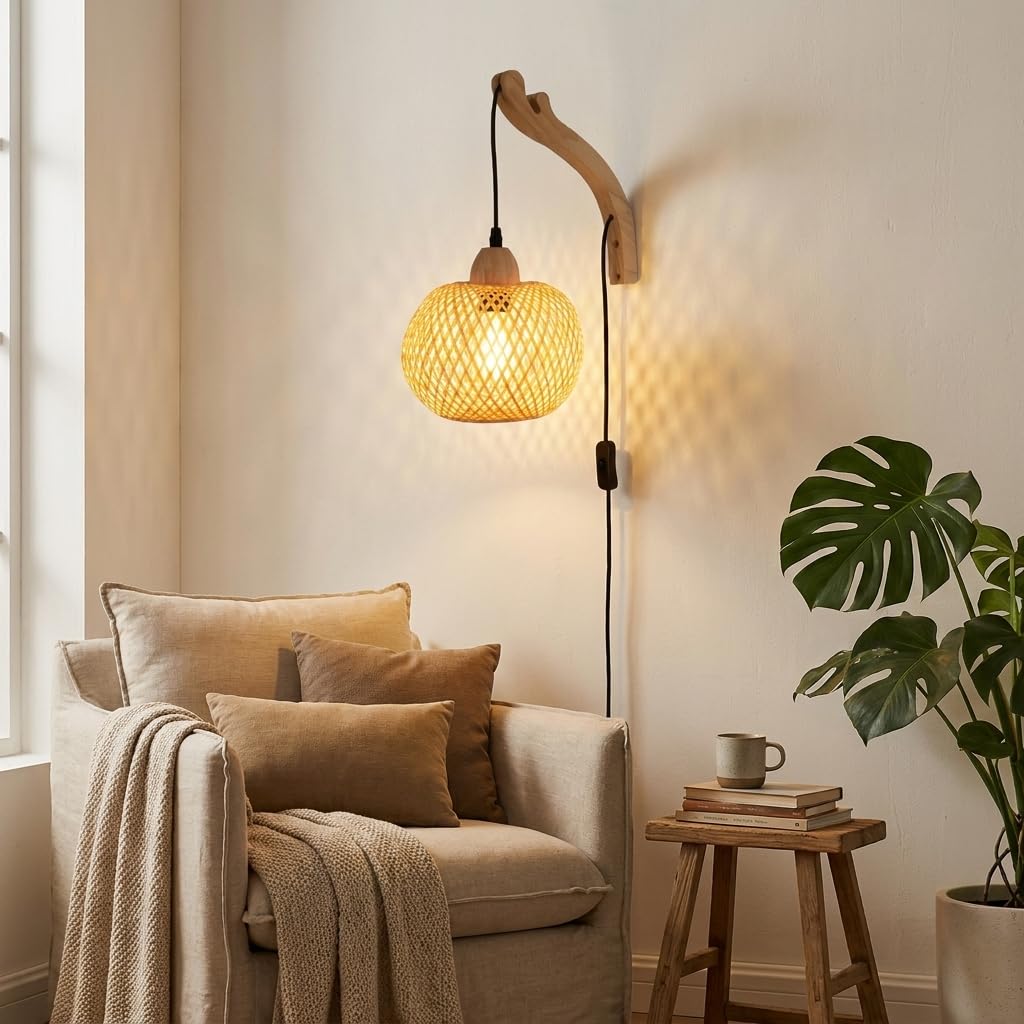 Alpinaluz Sospensione Ø17 cm in Corda di Carta Intrecciata, E27 | Stile boho naturale, intreccio artigianale, cavo regolabile 100 cm, rosone nero Ø12 cm, per soggiorno o lettura