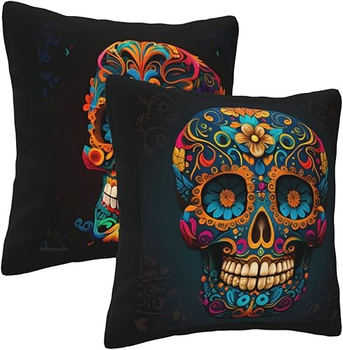 Miniatura 10 de Juego de 2 fundas de almohada de calavera del Día de los Muertos de 18 x 18 pulgadas para almohadas de sofá para decoración mexicana del Día de los