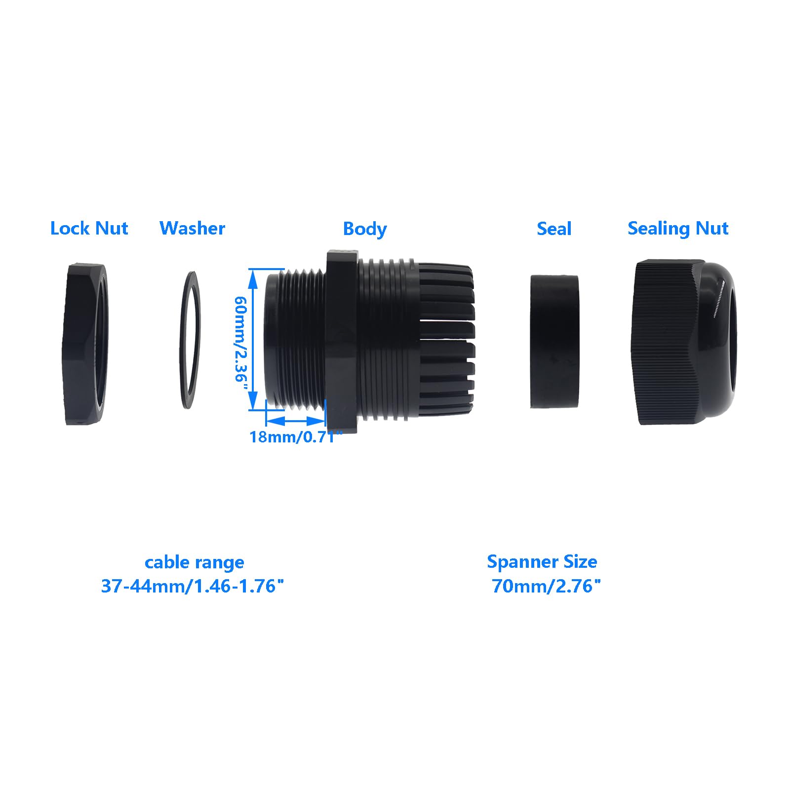 Agarre de cable de nailon para alivio de tensión NPT de 5 cm, 20 prensaestopas impermeables, conector de agarre de cable ajustable, conector de caja de conexiones IP68, certificación CE ROHS,