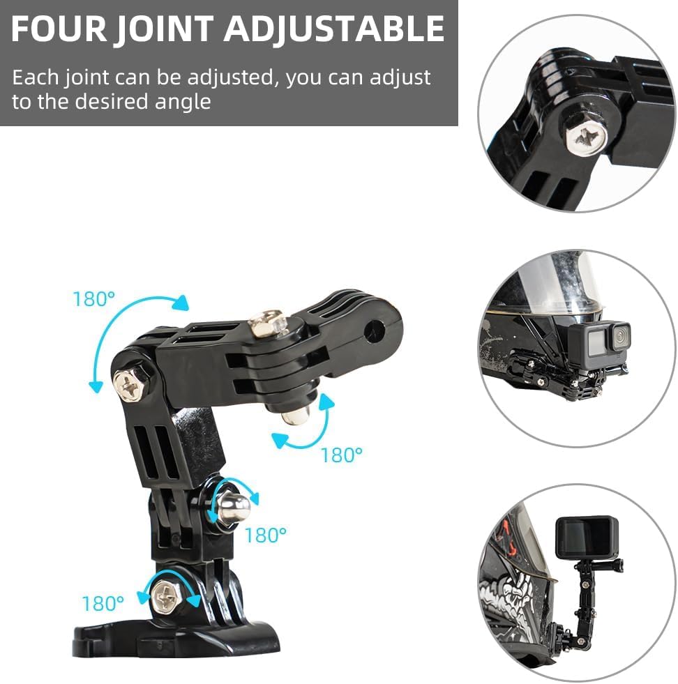 Image of SHOPEE New 4-Way Motorcycle Helmet Chin Mount for Hero 13 /12 /11 /10 /9 /8 /7, Osmo Action 3 & 4 SJCAM,Insta 360 & Other 4K Sports Cameras /Waterproof 3M Adhesive /Lightweight & Durable - Ideal for Bikers