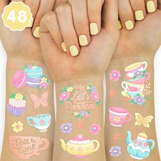 xo, Fetti Tea Party Temporary Tattoos - 48 Glitter Styles | Partea Birthday Party Supplies, Tea Kettle, Cupcakes, Butterfly Arts and Crafts, Easter, Mother's Day