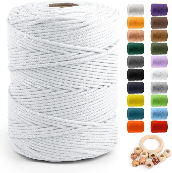 ZUEXT Macrame Cord, White, 5mm x 328yds Cotton String Macrame Yarn